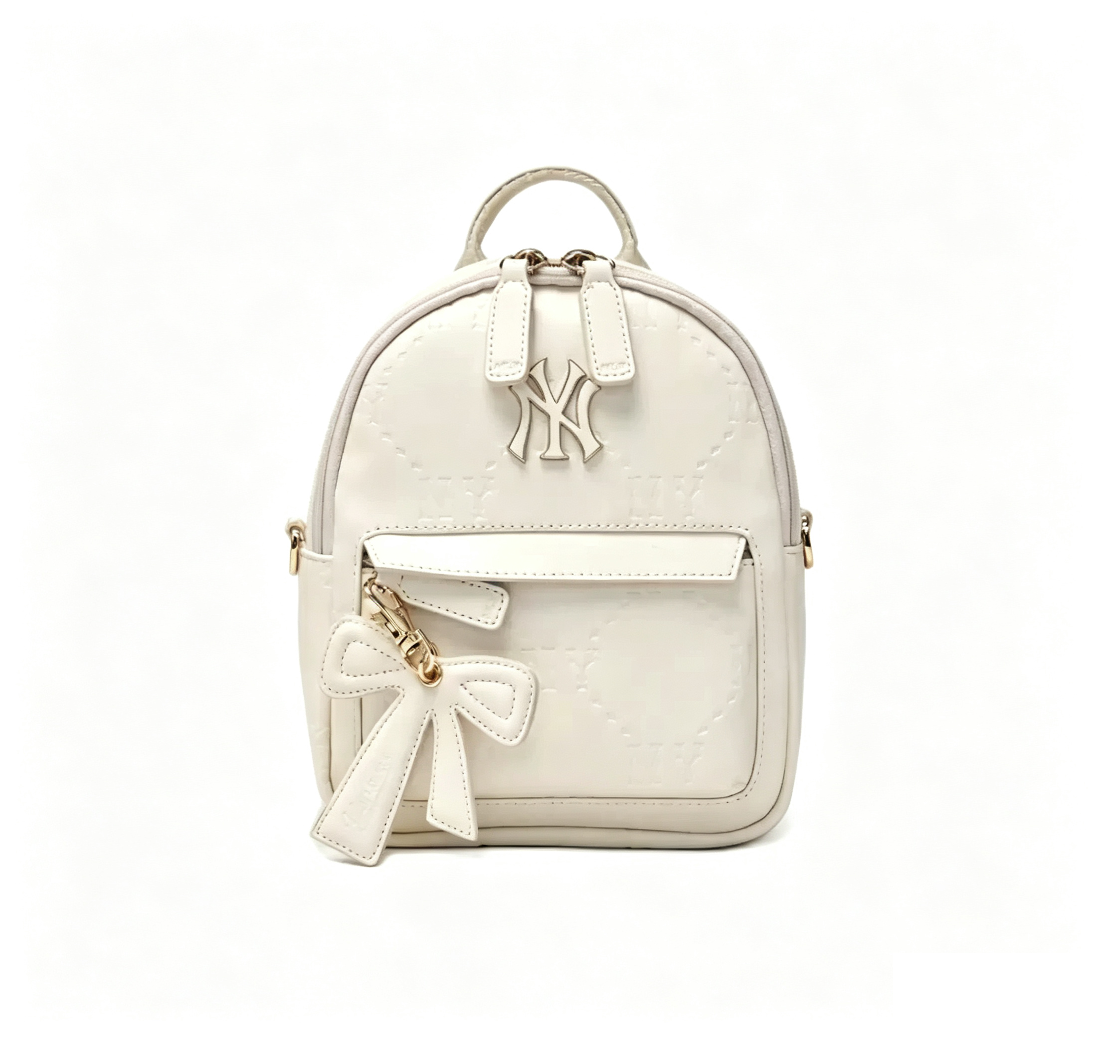 Mini Embossed Pattern Backpack for Women, Cute Bow Pendant Small Daypack, PU Leather Casual Rucksack Multi‑Way Shoulder Bag for Daily Use