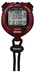 Seiko Solar Interval Training Sports Stopwatch Power Red SVAJ103, Lightweight 61g, 300 Lap Memory, Dual‑Repeat Interval Timer