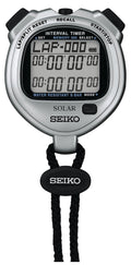 `Seiko Solar Interval Timer Sports Stopwatch SVAJ101, Silver Slim Lightweight, No Battery Replacement Required